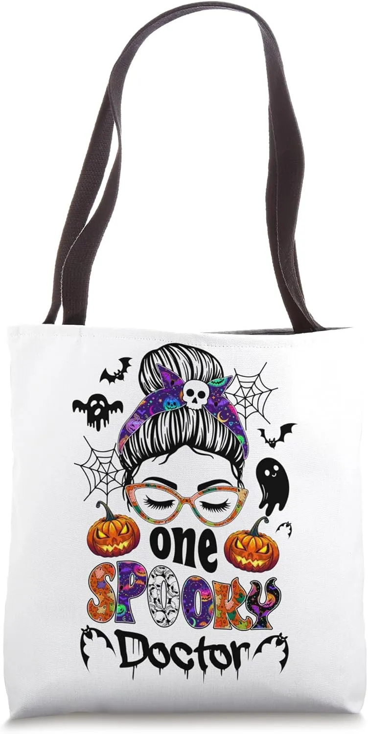 One spooky doctor messy bun Halloween for women girls Tote Bag