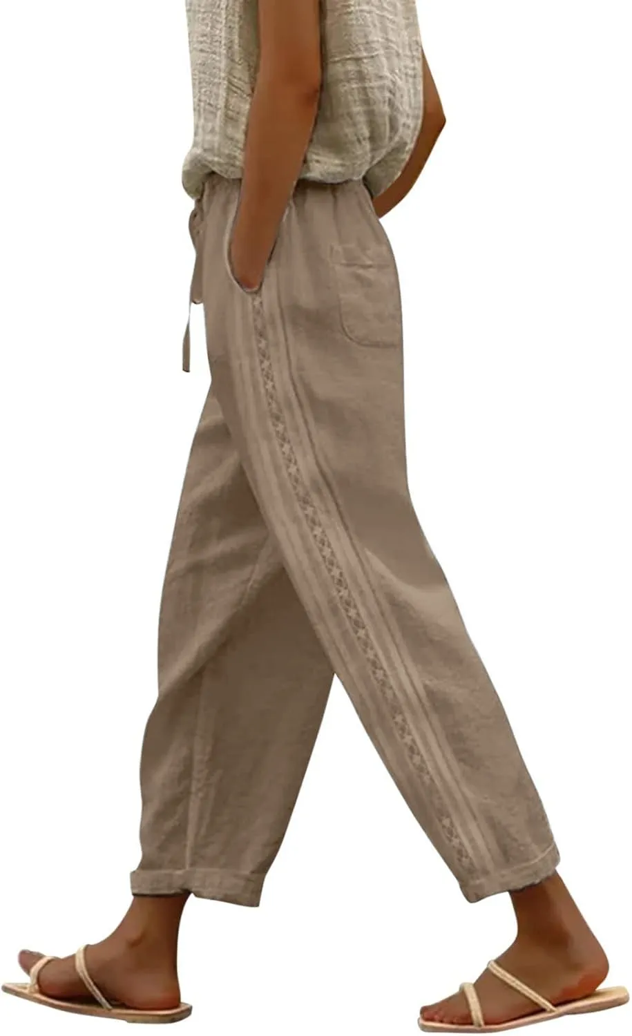 Pants for Women, Wide Leg Pants Casual Peasant Straight Linen Trendy Drawstring