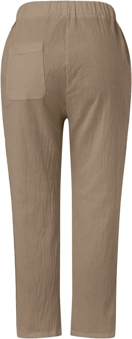 Pants for Women, Wide Leg Pants Casual Peasant Straight Linen Trendy Drawstring