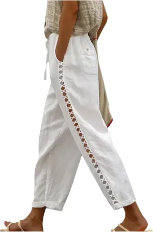 Pants for Women, Wide Leg Pants Casual Peasant Straight Linen Trendy Drawstring