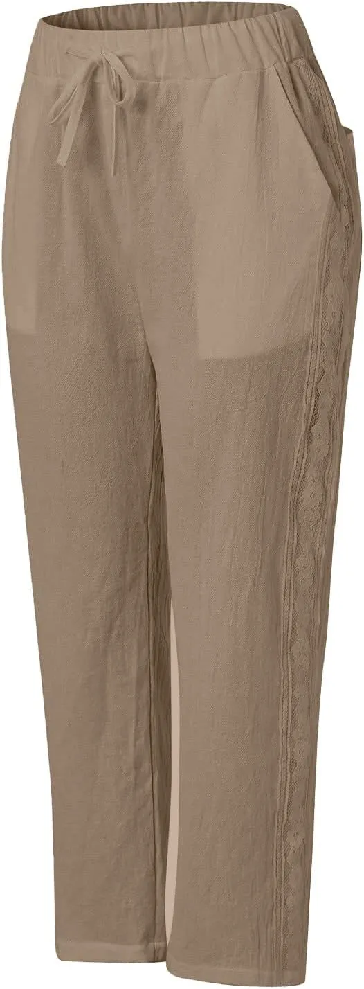 Pants for Women, Wide Leg Pants Casual Peasant Straight Linen Trendy Drawstring