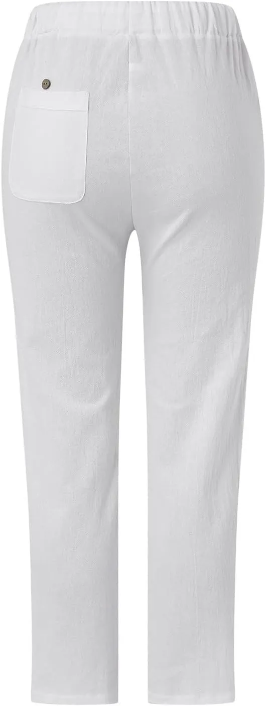 Pants for Women, Wide Leg Pants Casual Peasant Straight Linen Trendy Drawstring