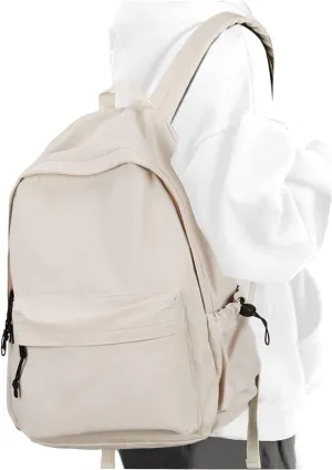 PAUBACK Beige School Backpack for Girls Water Resistant High School Book Bag Simple Backpack for Teens Boys Girls, Lightweight Simple Middle School Back Pack Daypack