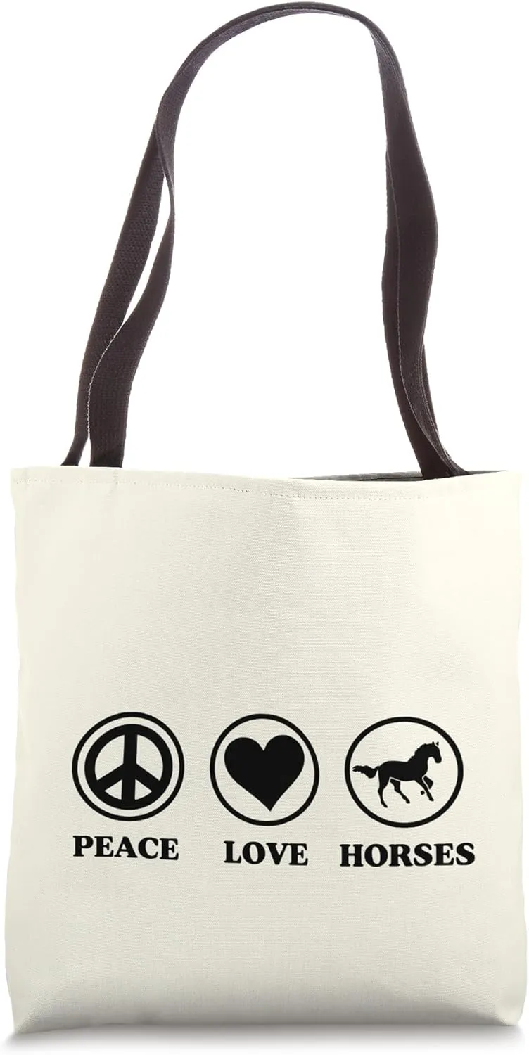 Peace Love And Horses Simple Basic Icons Tote Bag