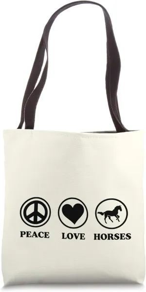 Peace Love And Horses Simple Basic Icons Tote Bag