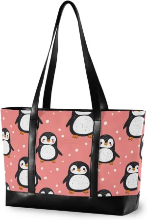 Penguin Simple Line Cartoon Style simple briefcase for women with zipper tote bag for office with diaper estuche para laptop 14 pulgadas