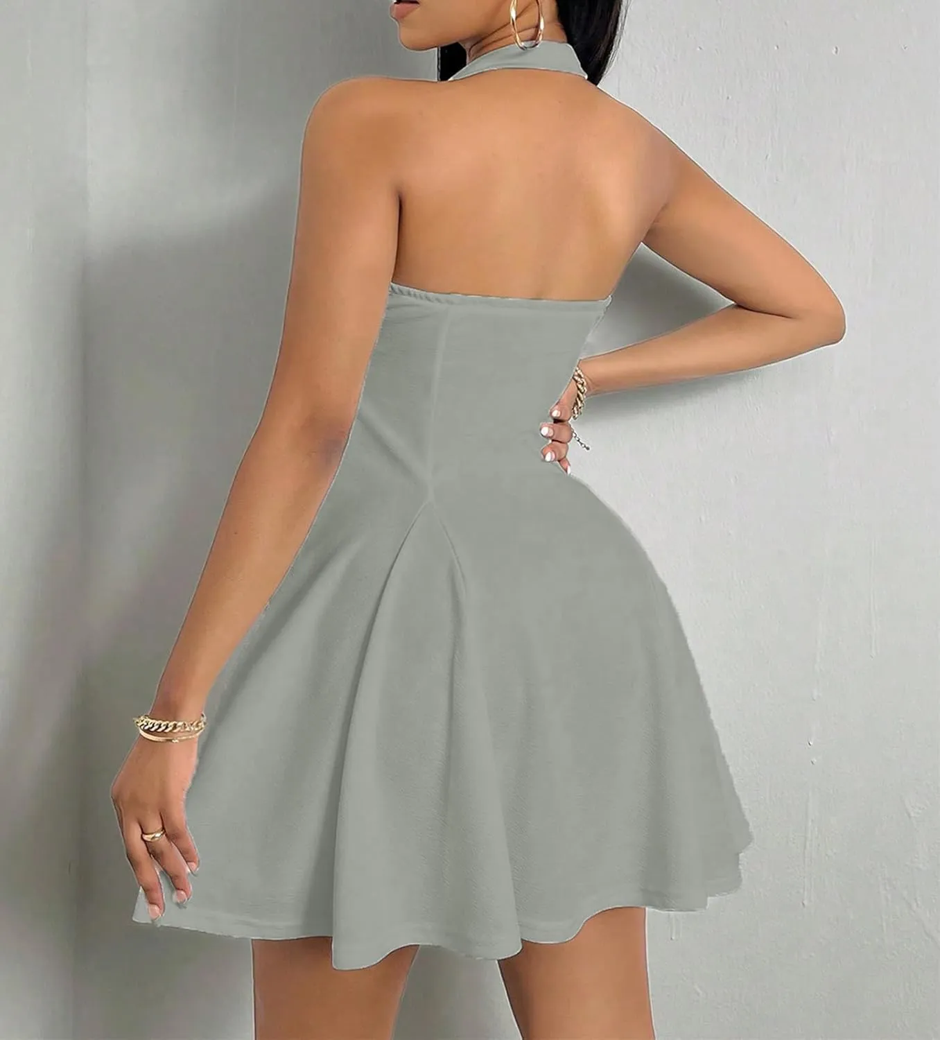 PerZeal Women's 2025 Summer Dress Sleeveless Halter Neck Sundress Backless Flared Short Mini Beach Dress