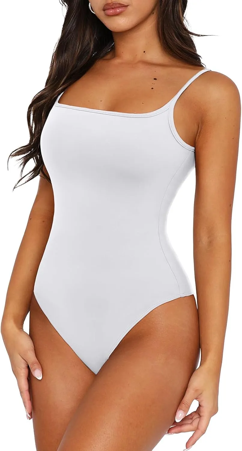 PINKMSTYLE Womens Double Lined Square Neck Bodysuit Spaghetti Strap Tank Top Sexy Going Out Tops