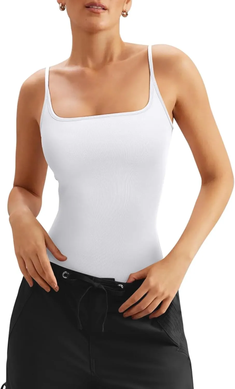 PINKMSTYLE Womens Double Lined Square Neck Bodysuit Spaghetti Strap Tank Top Sexy Going Out Tops