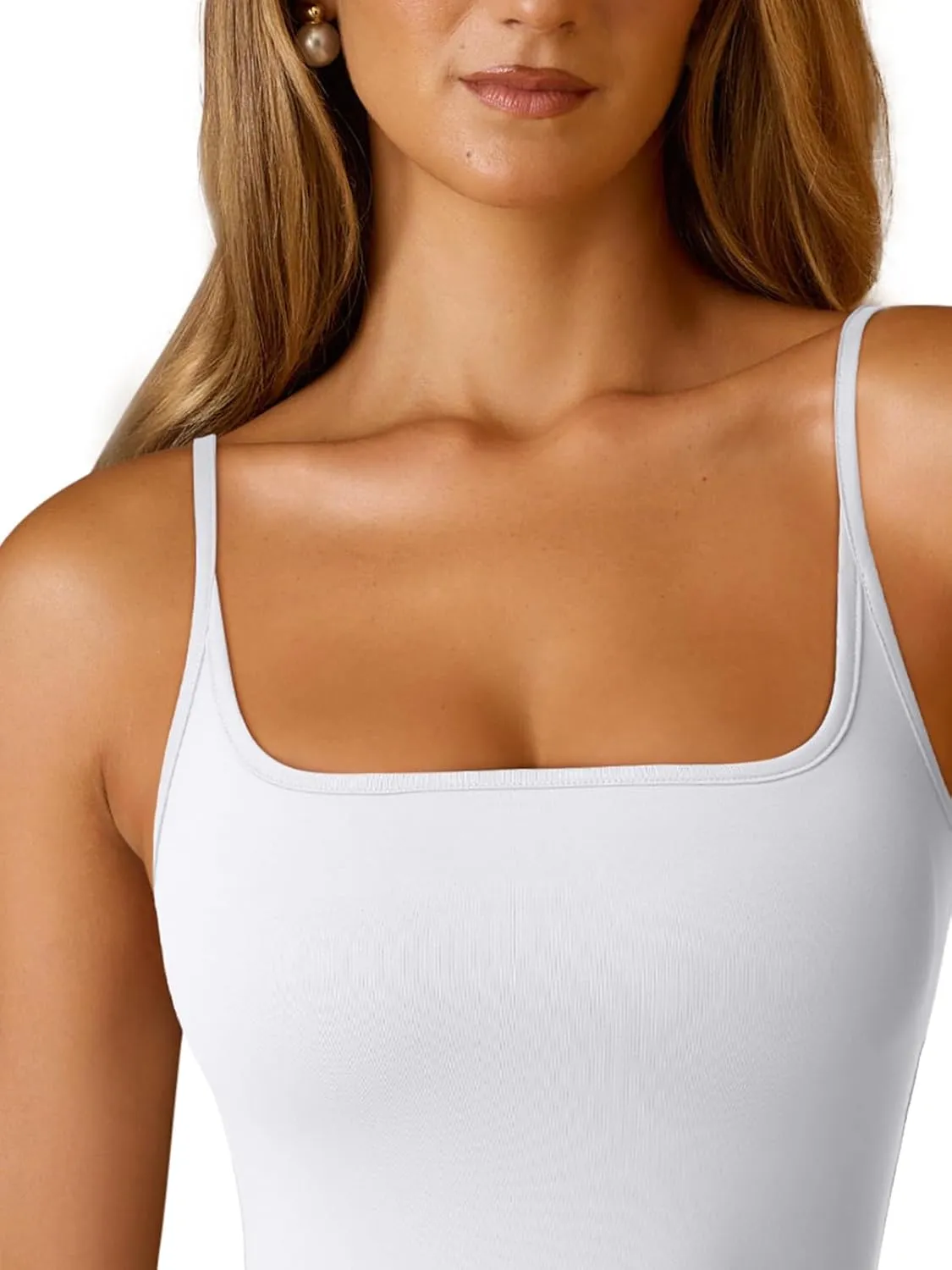 PINKMSTYLE Womens Double Lined Square Neck Bodysuit Spaghetti Strap Tank Top Sexy Going Out Tops