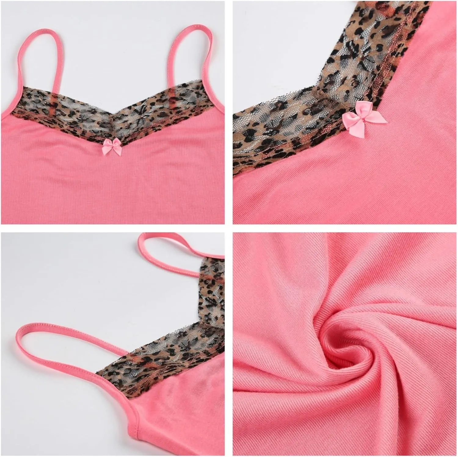 Pokn Y2K Bodycon Tank Top - Sexy Lace Leopard Print Patchwork Strap Aesthetic Tops for Women