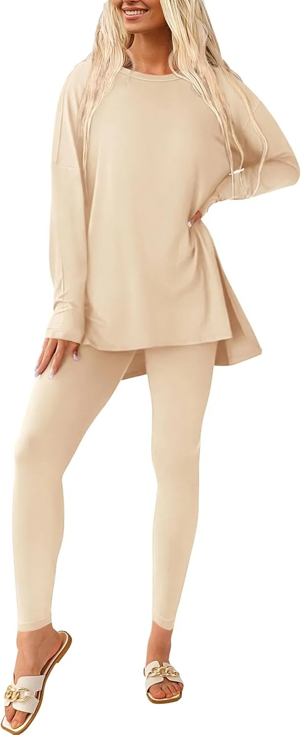 PRETTYGARDEN Women's 2 Piece Outfits Casual Long Sleeve Tunic Tops Legging Pants Matching Lounge Sets Sweatsuits