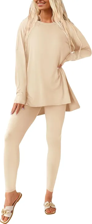 PRETTYGARDEN Women's 2 Piece Outfits Casual Long Sleeve Tunic Tops Legging Pants Matching Lounge Sets Sweatsuits