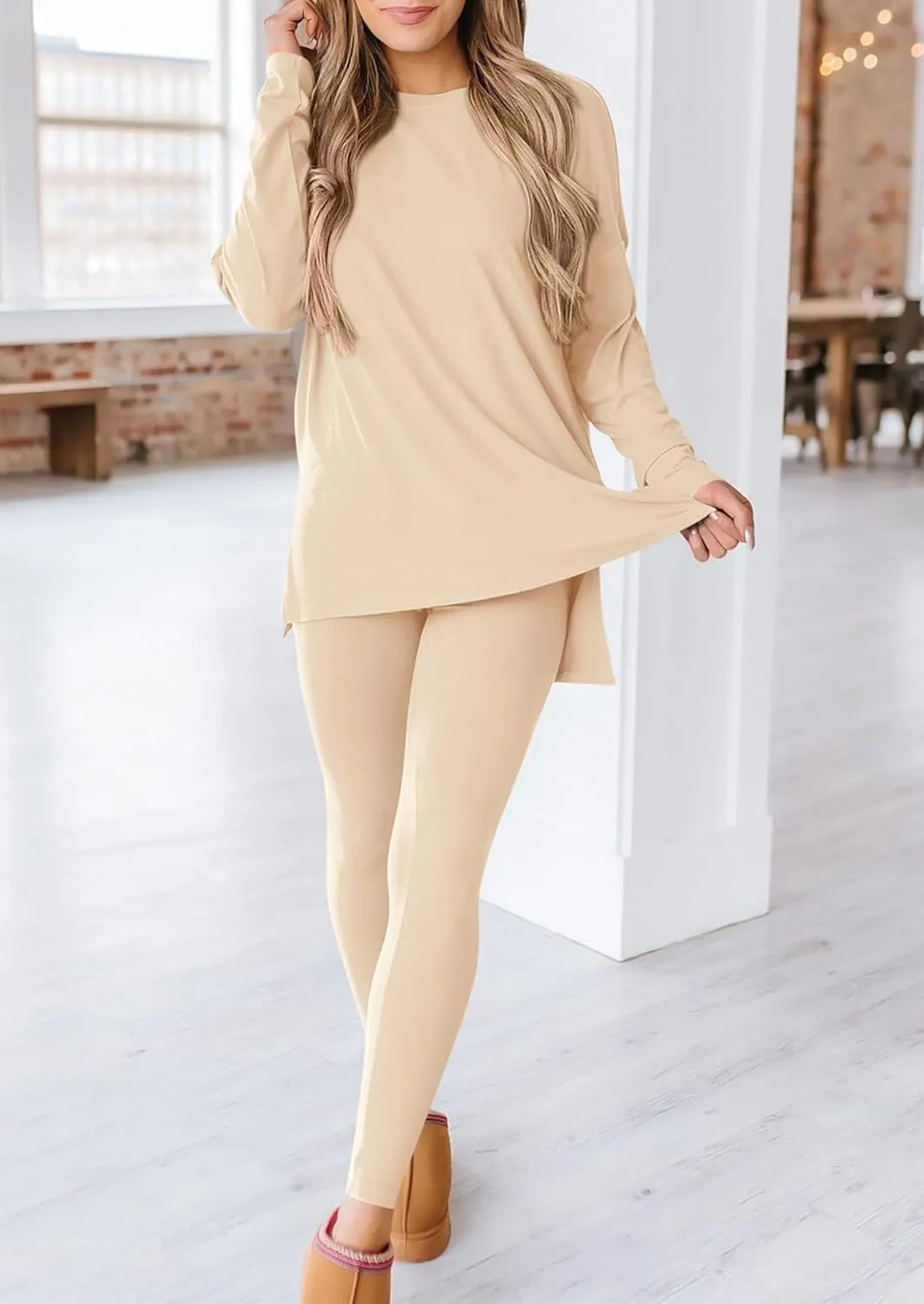 PRETTYGARDEN Women's 2 Piece Outfits Casual Long Sleeve Tunic Tops Legging Pants Matching Lounge Sets Sweatsuits