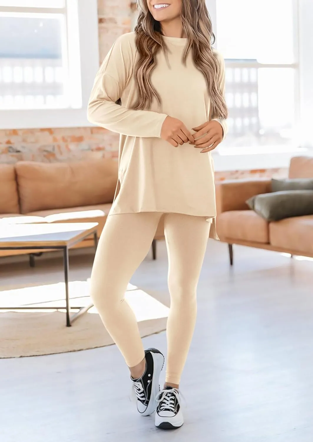 PRETTYGARDEN Women's 2 Piece Outfits Casual Long Sleeve Tunic Tops Legging Pants Matching Lounge Sets Sweatsuits