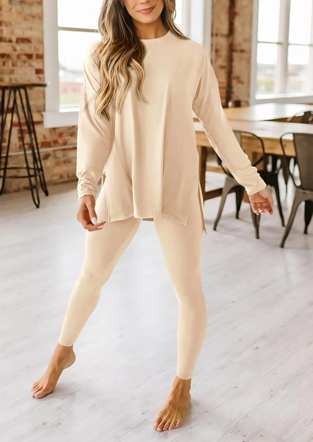 PRETTYGARDEN Women's 2 Piece Outfits Casual Long Sleeve Tunic Tops Legging Pants Matching Lounge Sets Sweatsuits