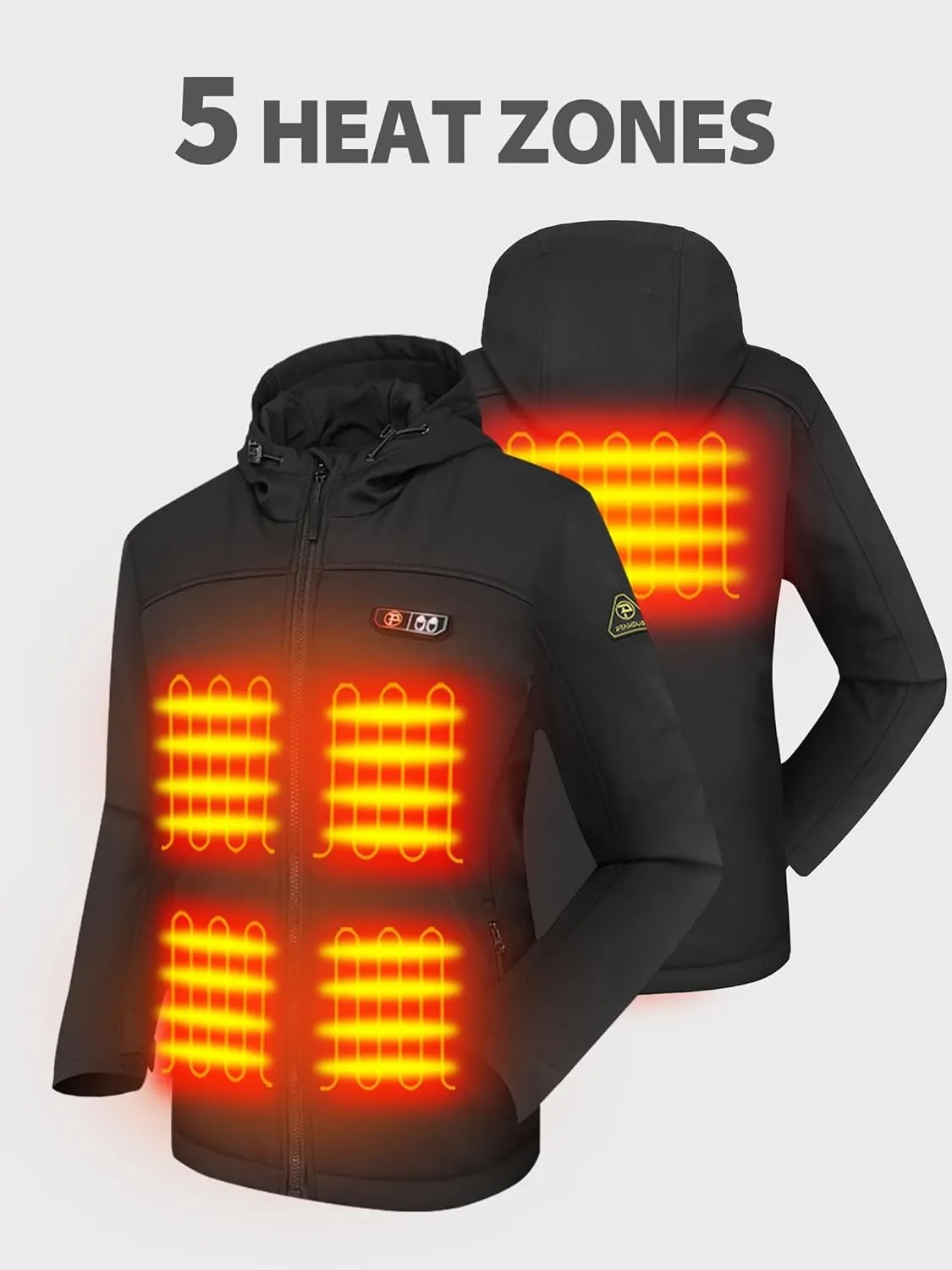 PTAHDUS Women's Heated Jackets 5 Heat Zones Battery Pack Included, with Hand Warmer Pocket