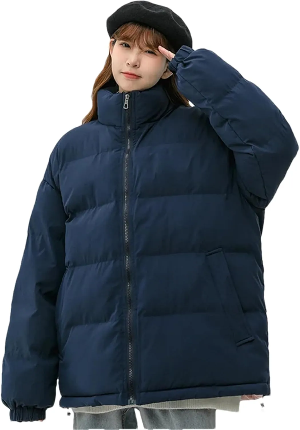 Pulcykp Women's Down Jackets Winter Stand Collar Splicing Thicken Puffer Coat Cotton Padded Outwear