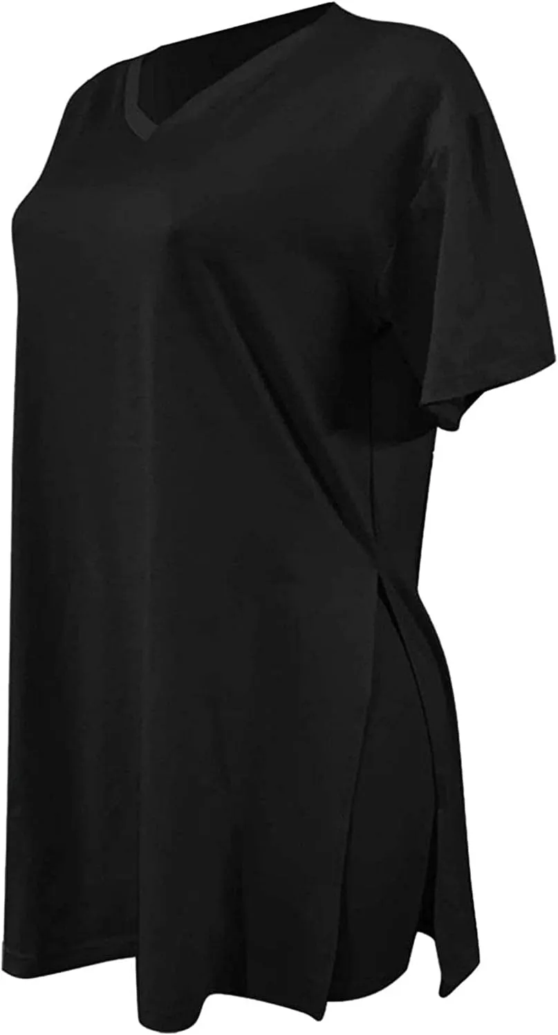 qfmqkpi Womens Casual 2 Piece Outfits V Neck Side Split Tops and Shorts Set Tracksuit