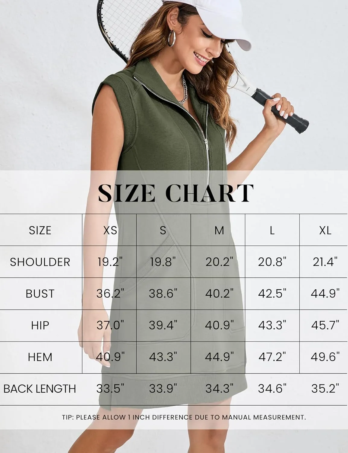 Qiaomai Womens Half Zip Sweatshirt Dresses Summer V Neck Sleeveless Pullover Tunic Tops Mini Dress