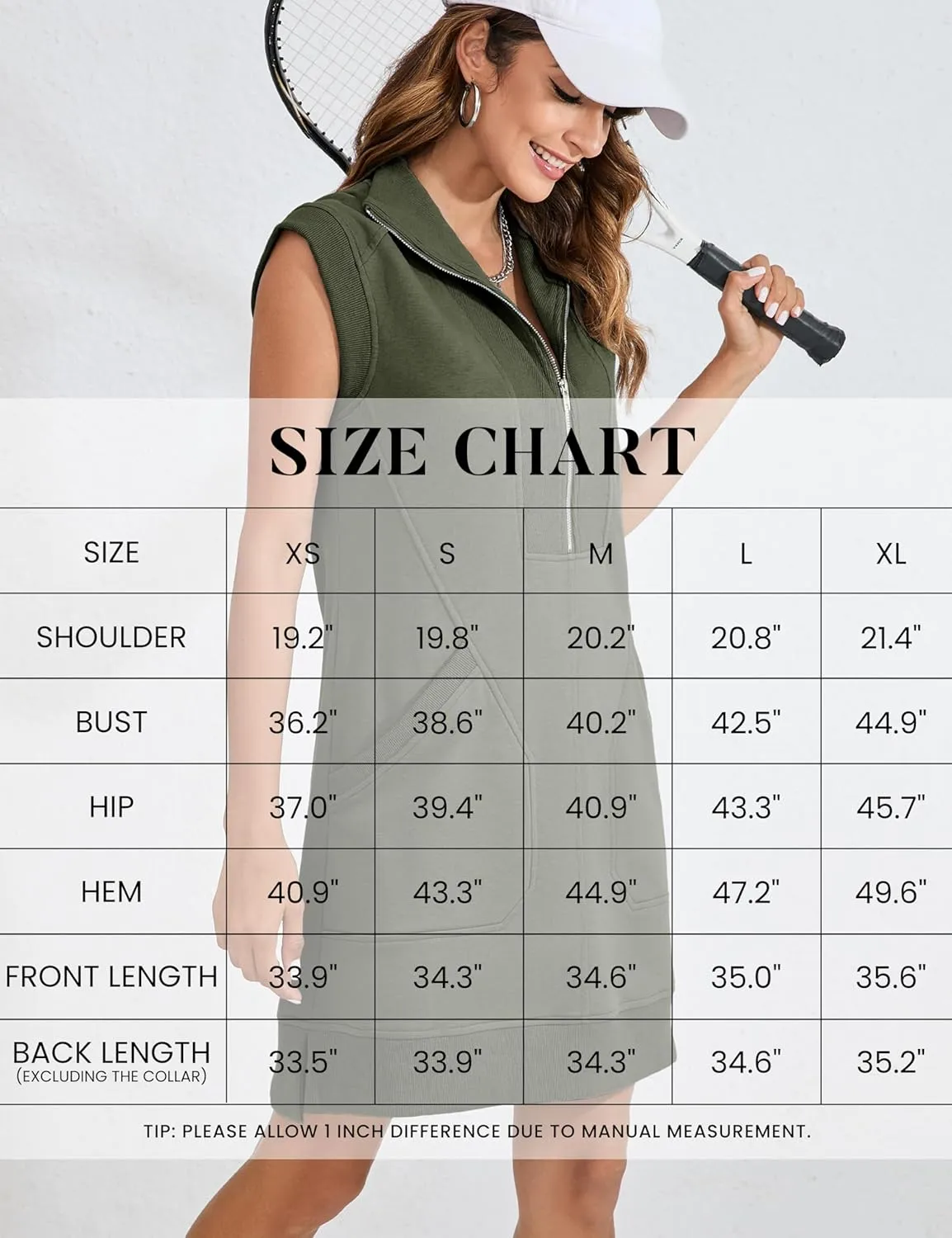 Qiaomai Womens Half Zip Sweatshirt Dresses Summer V Neck Sleeveless Pullover Tunic Tops Mini Dress