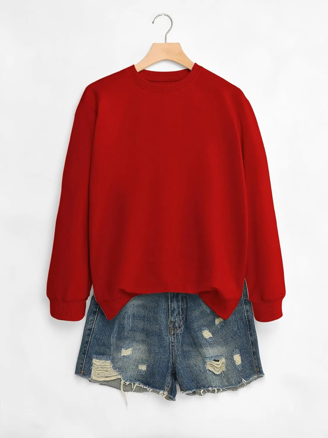 QYZ-Top Women's Casual Crew Neck Sweatshirts Long Sleeve Solid Tunic Tops Loose Pullovers