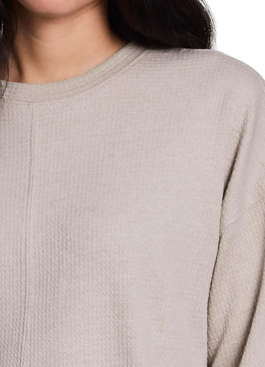 RBX Women's Crewneck Pullover Buttery Soft Waffle Textured Long Sleeve Yoga Top Relaxed Fit Lightweight Peached Sweatshirt