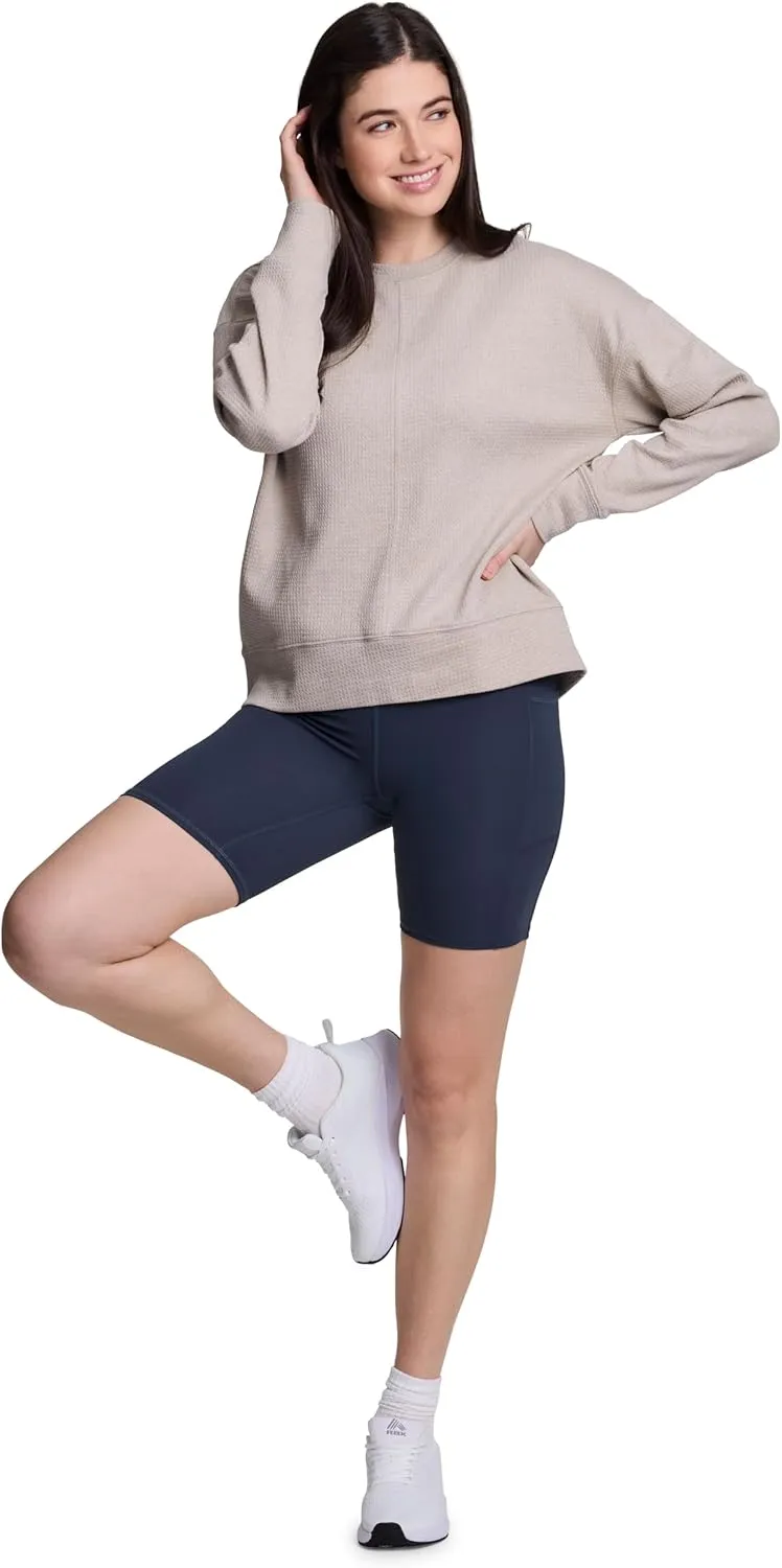 RBX Women's Crewneck Pullover Buttery Soft Waffle Textured Long Sleeve Yoga Top Relaxed Fit Lightweight Peached Sweatshirt