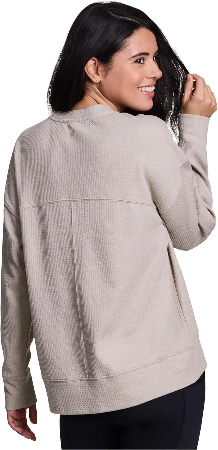 RBX Women's Crewneck Pullover Buttery Soft Waffle Textured Long Sleeve Yoga Top Relaxed Fit Lightweight Peached Sweatshirt