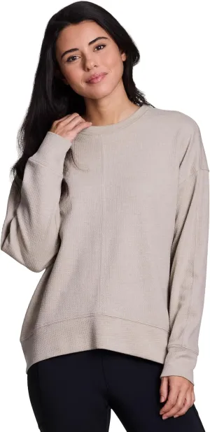 RBX Women's Crewneck Pullover Buttery Soft Waffle Textured Long Sleeve Yoga Top Relaxed Fit Lightweight Peached Sweatshirt