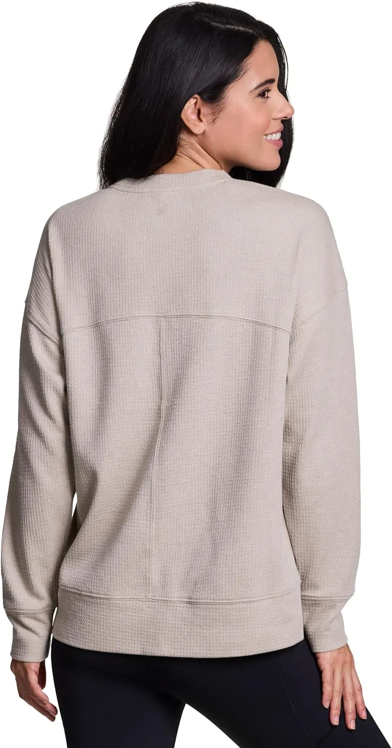 RBX Women's Crewneck Pullover Buttery Soft Waffle Textured Long Sleeve Yoga Top Relaxed Fit Lightweight Peached Sweatshirt