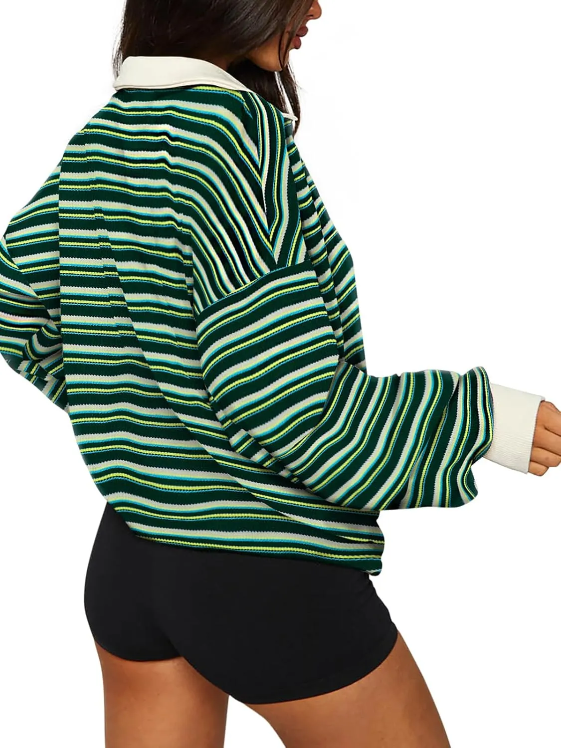 REORIA Oversized Sweatshirt for Women Trendy Fall Fashion 2025 Y2k Striped Long Sleeve Pullover Rugby Shirt Tops Clothes