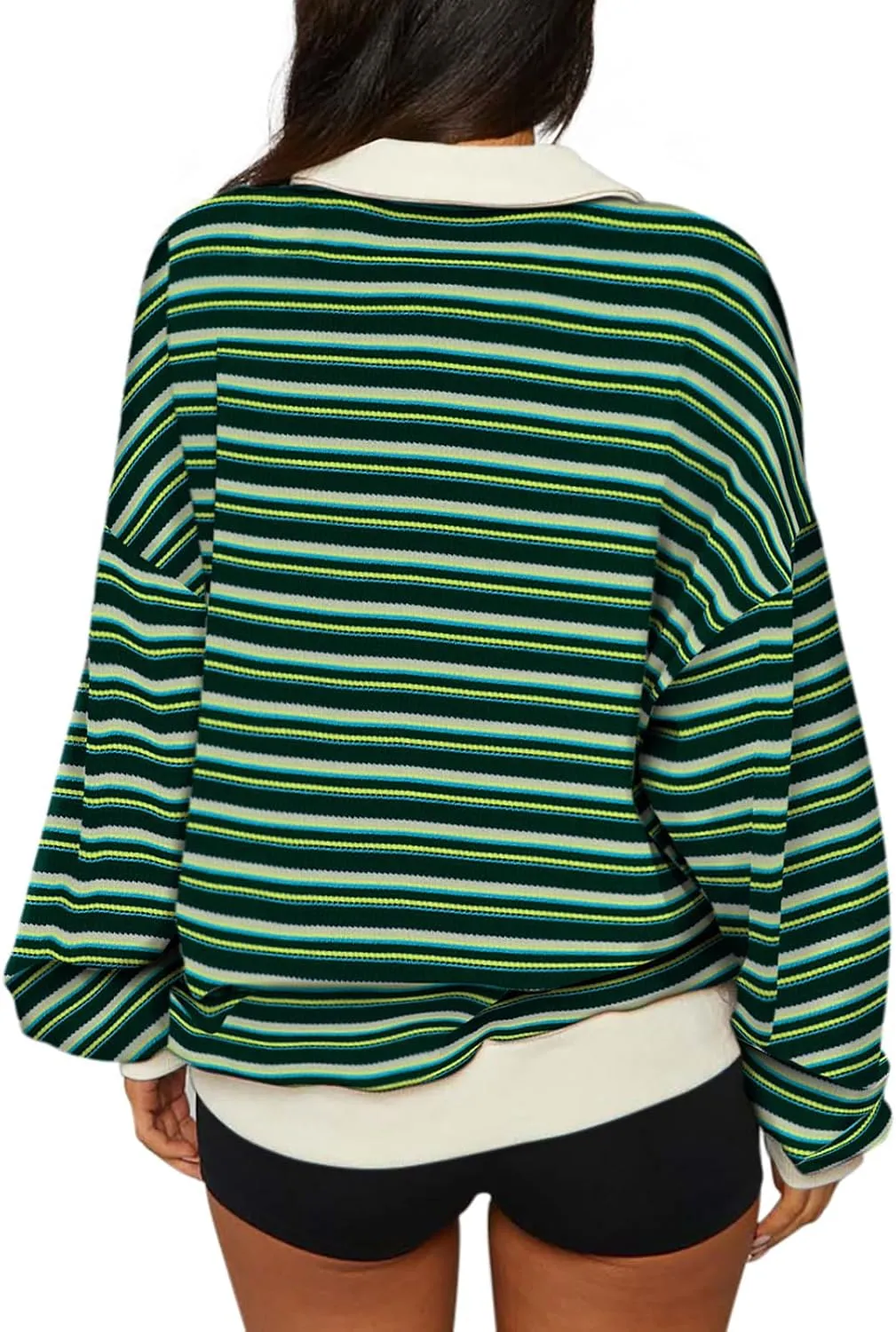 REORIA Oversized Sweatshirt for Women Trendy Fall Fashion 2025 Y2k Striped Long Sleeve Pullover Rugby Shirt Tops Clothes