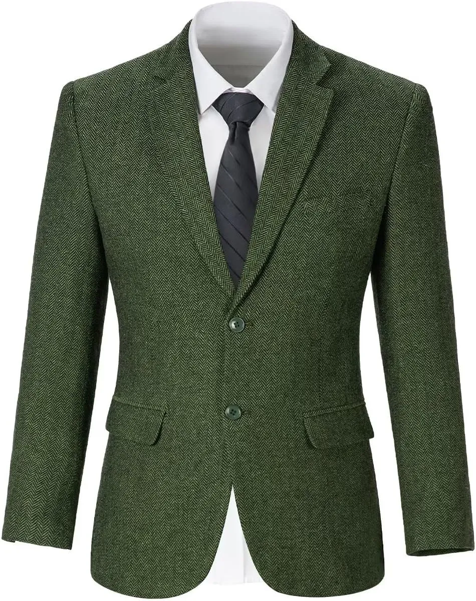 Retro Herringbone Mens Suit Jackets Tweed Slim Fit Sport Coats Prom Business Blazer Casual Men Tux Jacket Wedding Blazers