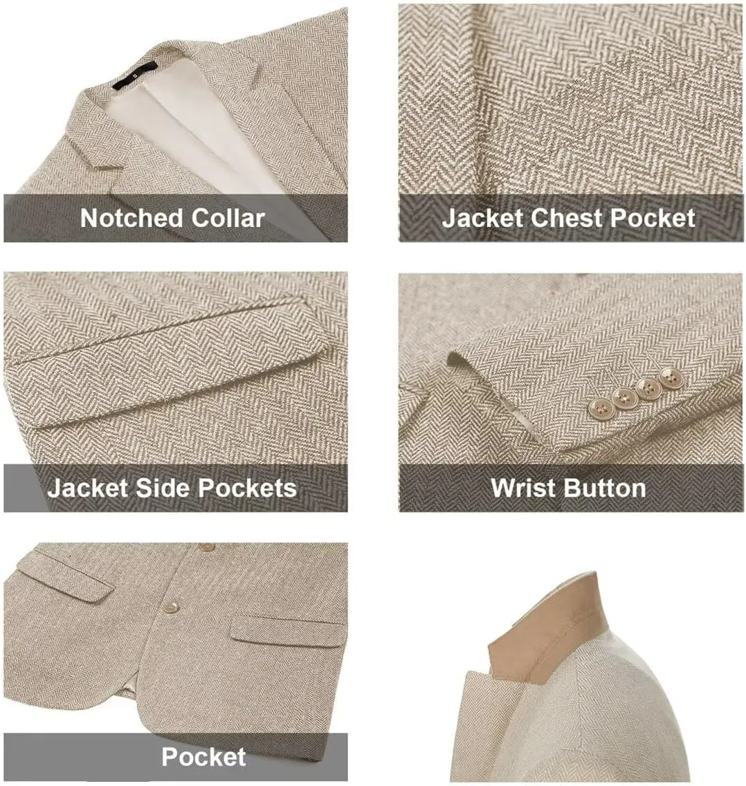 Retro Herringbone Mens Suit Jackets Tweed Slim Fit Sport Coats Prom Business Blazer Casual Men Tux Jacket Wedding Blazers