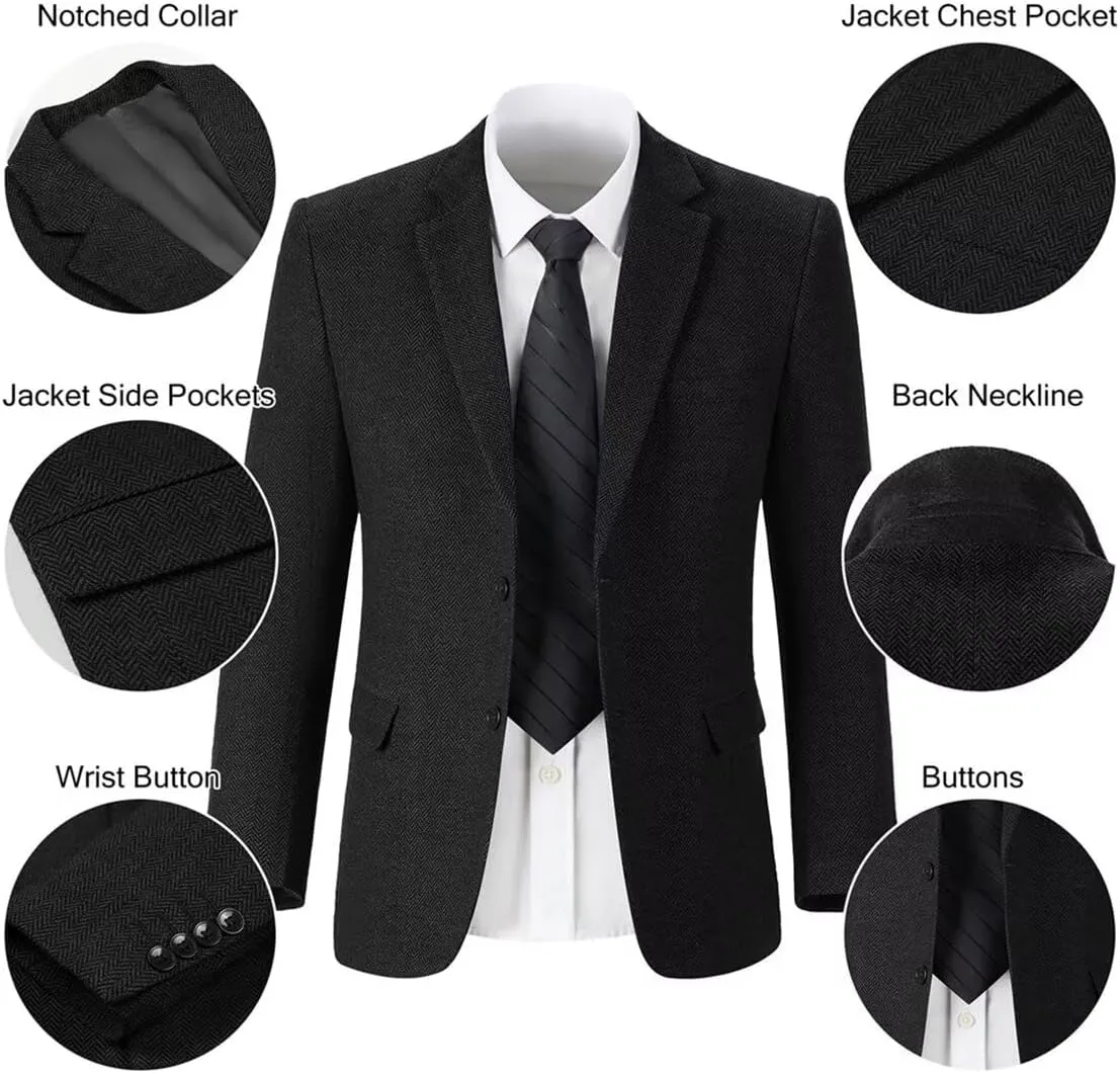 Retro Herringbone Mens Suit Jackets Tweed Slim Fit Sport Coats Prom Business Blazer Casual Men Tux Jacket Wedding Blazers