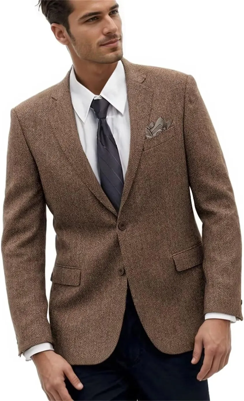 Retro Herringbone Mens Suit Jackets Tweed Slim Fit Sport Coats Prom Business Blazer Casual Men Tux Jacket Wedding Blazers