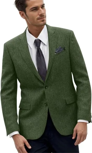 Retro Herringbone Mens Suit Jackets Tweed Slim Fit Sport Coats Prom Business Blazer Casual Men Tux Jacket Wedding Blazers