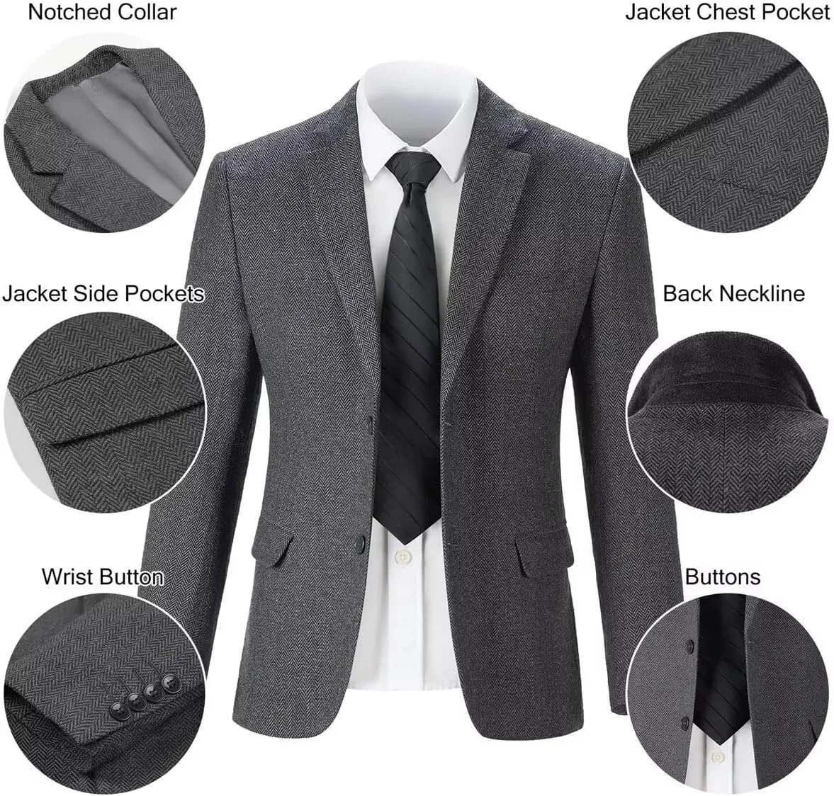 Retro Tweed Men's Suit Jackets Herringbone Slim Fit Sport Coats Blazer Prom Business Casual Men Tux Jacket Wedding Blazers
