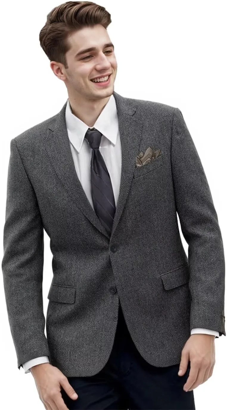 Retro Tweed Men's Suit Jackets Herringbone Slim Fit Sport Coats Blazer Prom Business Casual Men Tux Jacket Wedding Blazers