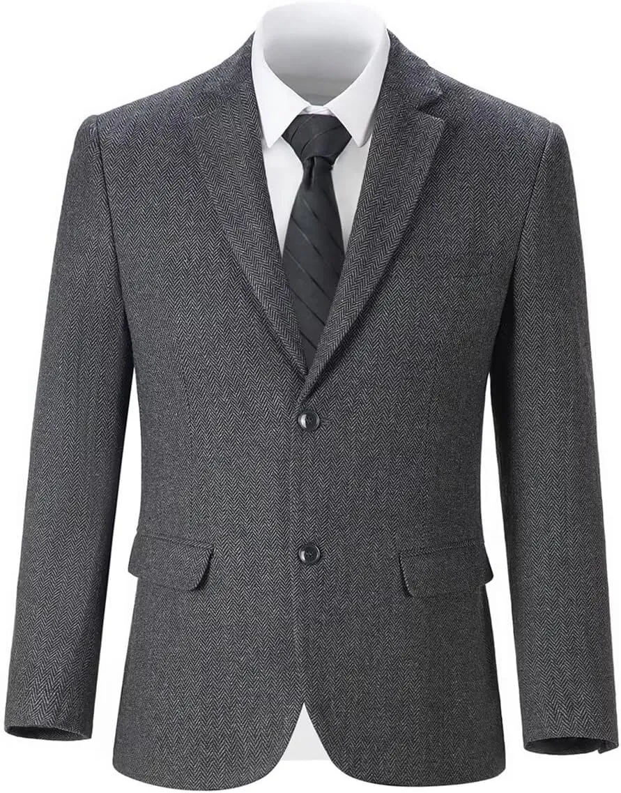 Retro Tweed Men's Suit Jackets Herringbone Slim Fit Sport Coats Blazer Prom Business Casual Men Tux Jacket Wedding Blazers