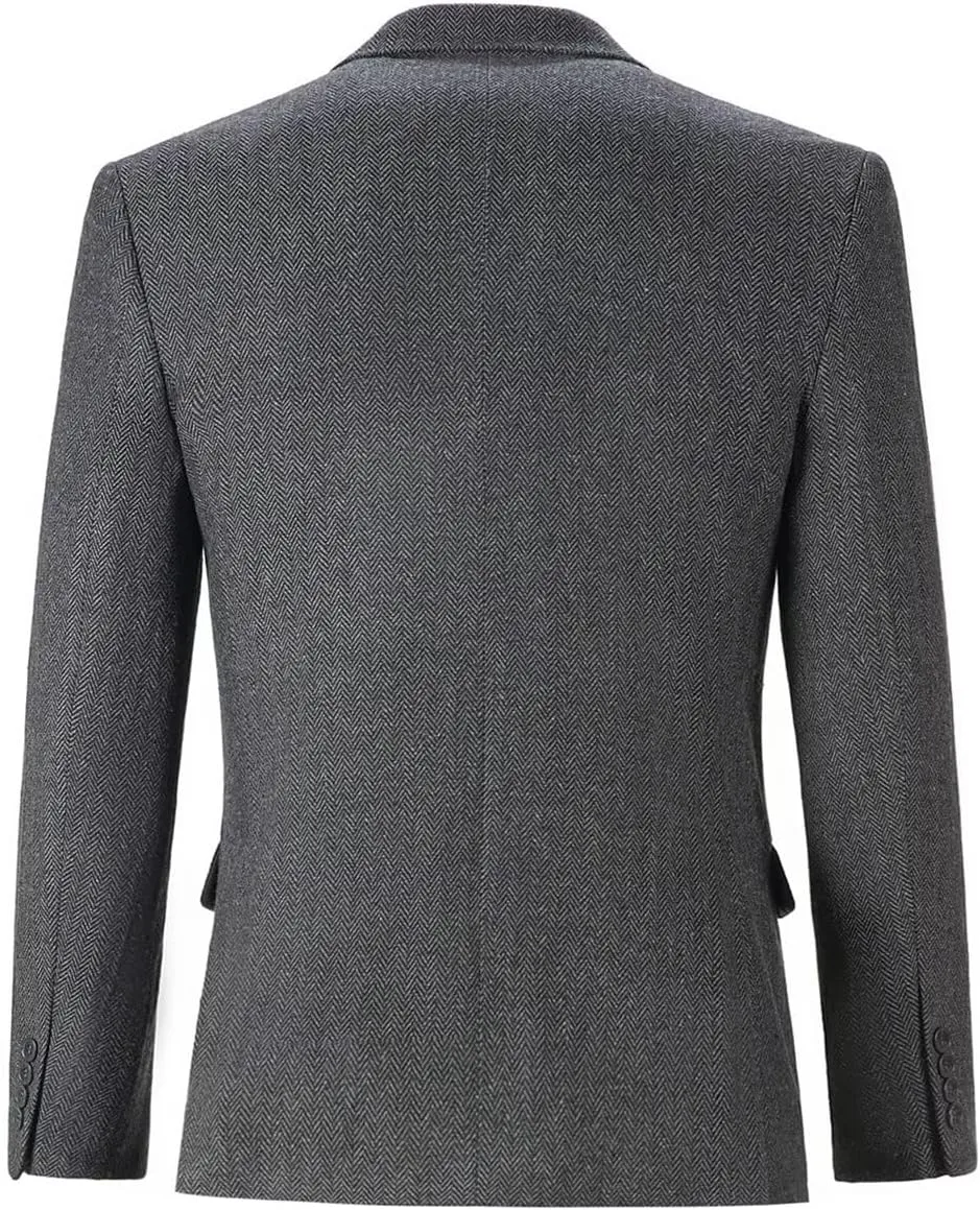 Retro Tweed Men's Suit Jackets Herringbone Slim Fit Sport Coats Blazer Prom Business Casual Men Tux Jacket Wedding Blazers