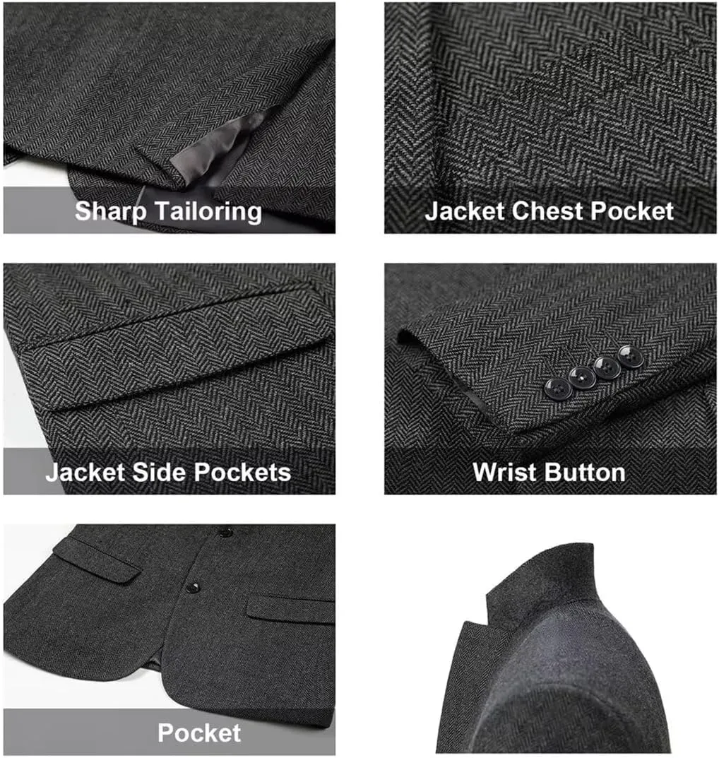 Retro Tweed Men's Suit Jackets Herringbone Slim Fit Sport Coats Blazer Prom Business Casual Men Tux Jacket Wedding Blazers