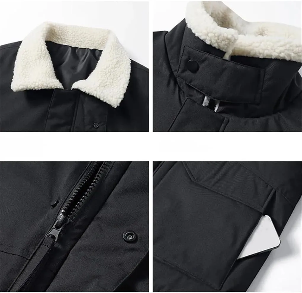 Rfmfkkg Men'S Lamb Fleece Lapel Coat Sportswear Solid Color Cargo Casual Cotton-Padded Jackets
