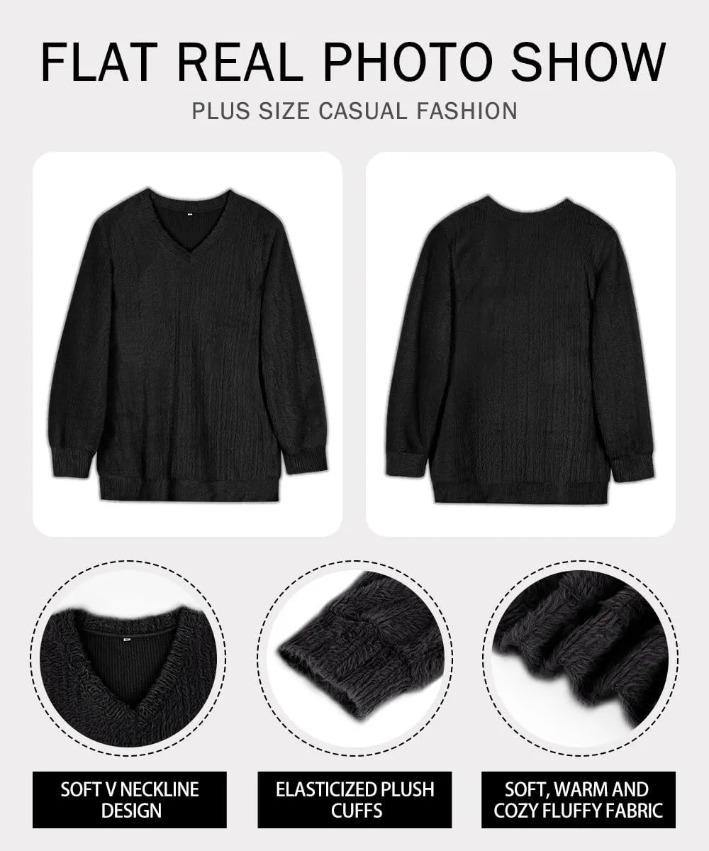 RITERA Women's Plus Size Textured Tops Long Sleeve Sweater Shirts Knit Tunic Oversized Casual Pullover Blouse XL-5XL