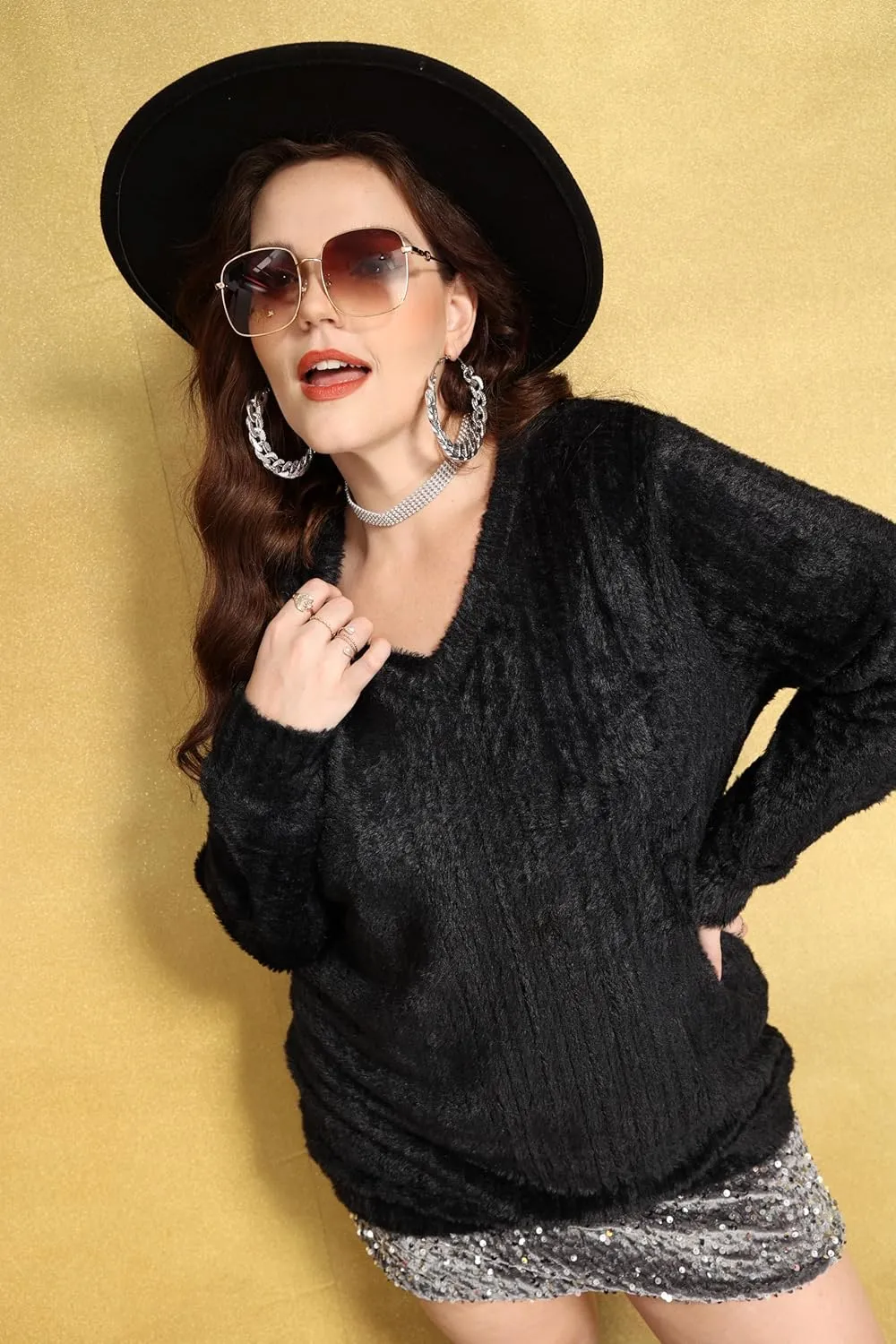 RITERA Women's Plus Size Textured Tops Long Sleeve Sweater Shirts Knit Tunic Oversized Casual Pullover Blouse XL-5XL