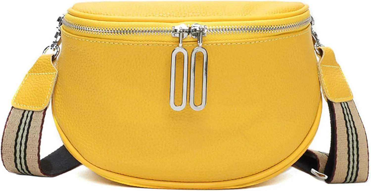 Saddle Shoulder Bag for Women Genuine Leather Fashion Crossbody Small Handbag Purse Clutch with Wide Strapbag686OWOISS