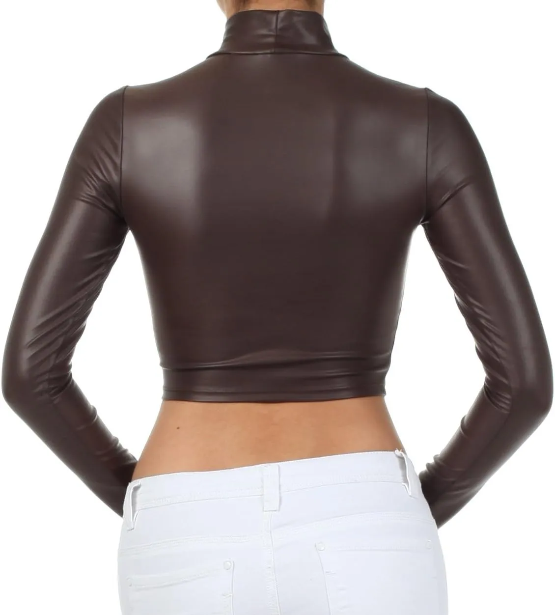 Sakkas Matte Liquid Mock Neck Turtleneck Long Sleeve Crop Top - Made in USA