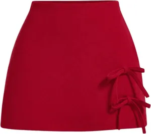 SHENHE Women's Bow Mini Skirt Coquette Side High Waist Zip Back Bodycon Summer Short Skirt Skort