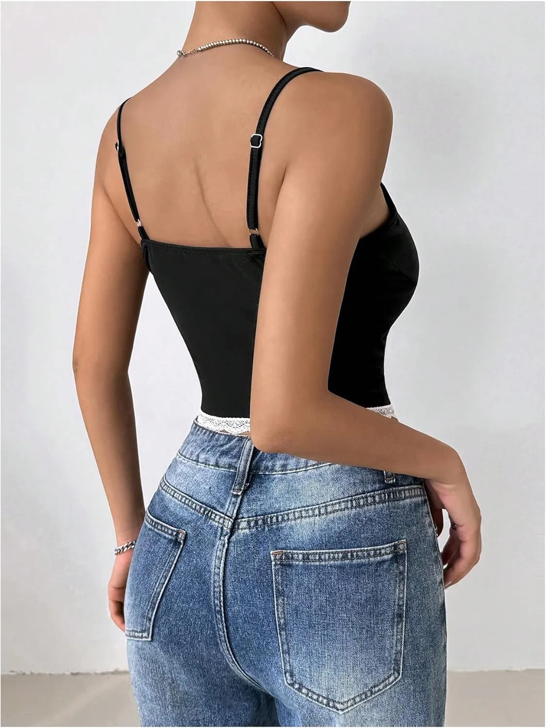 SHENHE Women's Y2k Lace Bow Top Spaghetti Strap 70s Vintage Cute Crop Tops Camisole
